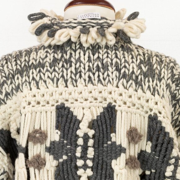 $12,000 BRUNELLO CUCINELLI HANDMADE MACRAME INTARSIA OPRA CASHMERE SWEATER S - Picture 11 of 11
